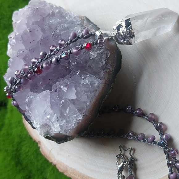 Silver Quartz Crystal Necklace Artisan Jewelry by Rust Belt Raised - Picture 5 of 12